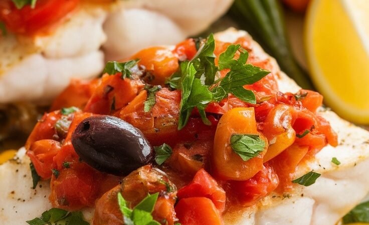 Savory Baked Cod with Tomato and Olives