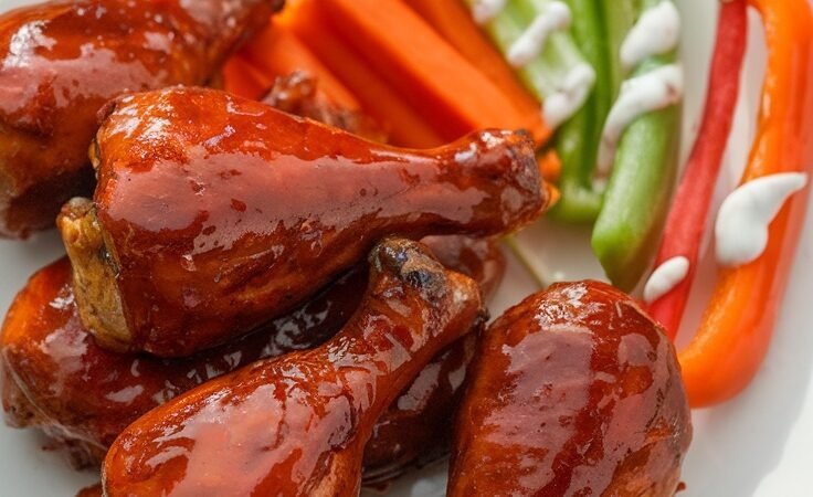 BBQ Ranch Chicken Drumsticks with Fresh Veggie Sticks