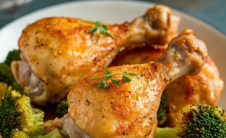 Savory Garlic Butter Drumsticks with Broccoli