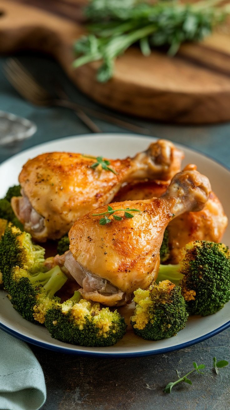 Savory Garlic Butter Drumsticks with Broccoli