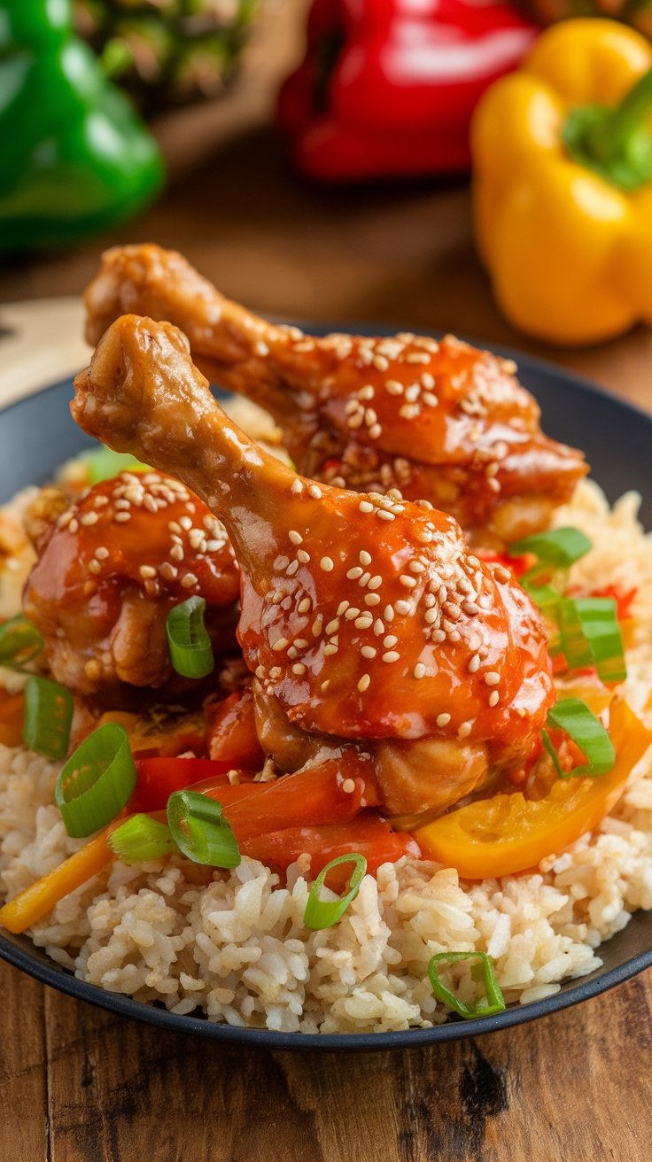 Tangy Sweet and Sour Chicken Drumsticks with Rice