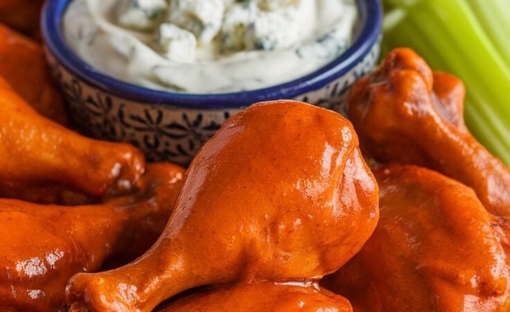 Spicy Buffalo Drumsticks with Creamy Blue Cheese Dip