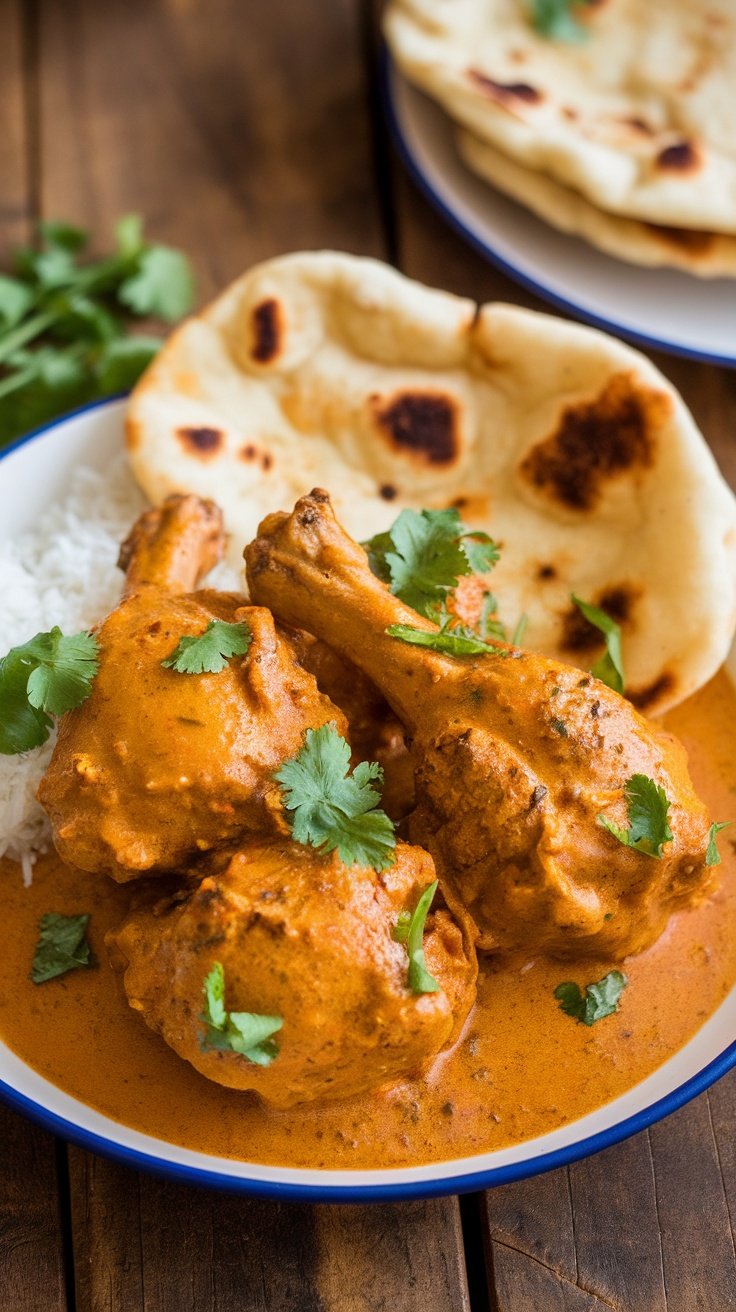 Creamy Coconut Curry Chicken Drumsticks with Naan