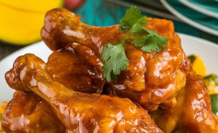 Tangy Spicy Mango Glazed Chicken Drumsticks