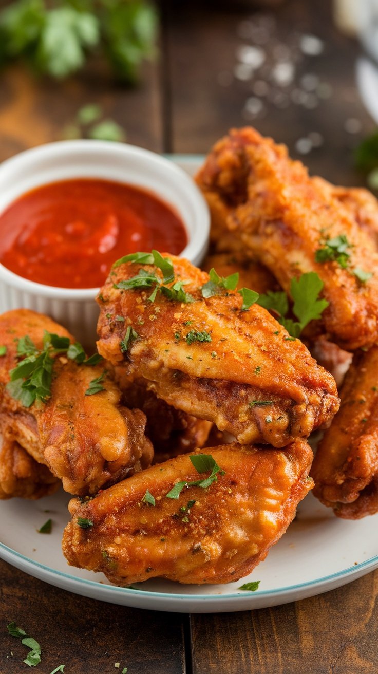 Crispy Garlic Parmesan Chicken Wings with Marinara Sauce